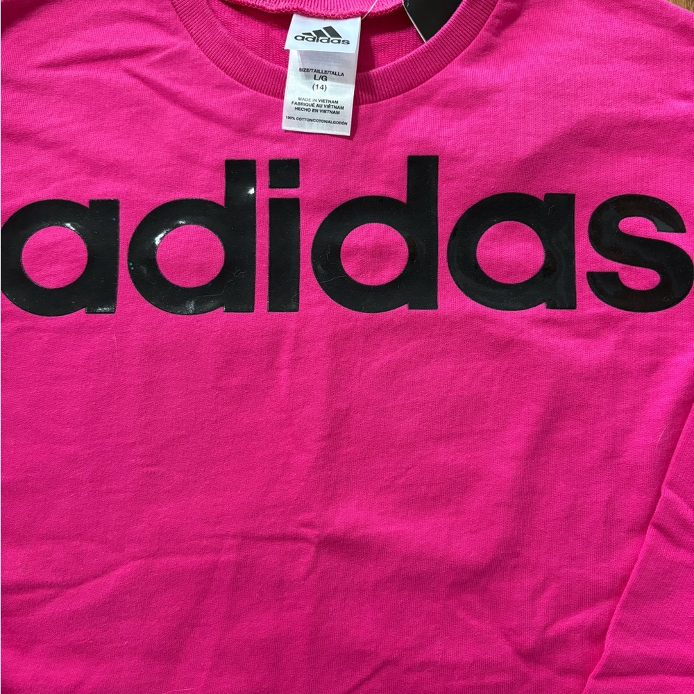 Adidas NWT Girls Size LG. (14)Hot Pink Logo Sweatshirt - Picture 5 of 5